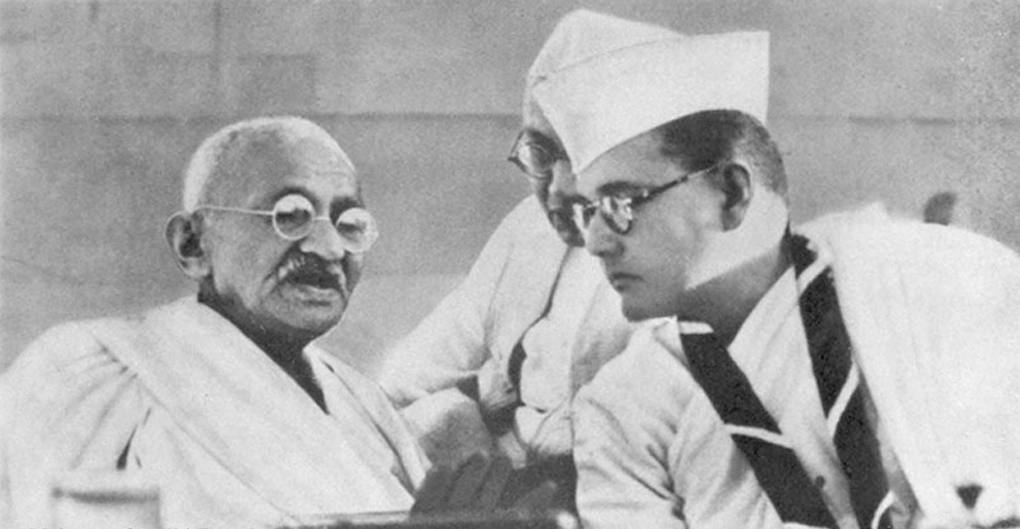Subhas Chandra Bose with Mahatma Gandhi at Haripura Congress Session 1938
