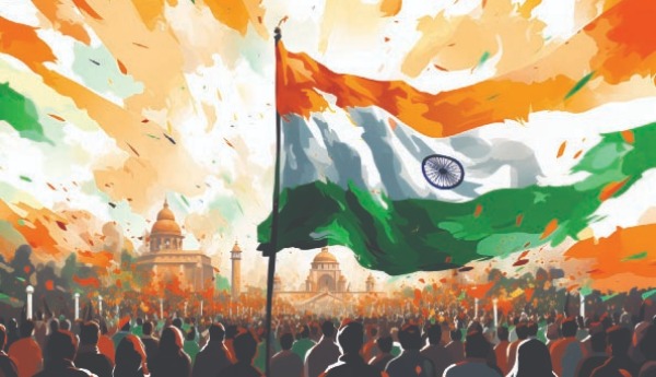 ১৯ শতকে ভারতীয় জাতীয়তাবাদ, Indian Nationalism 19th century, ভারতীয় পতাকা ও জনসমাবেশের প্রতীকী চিত্র