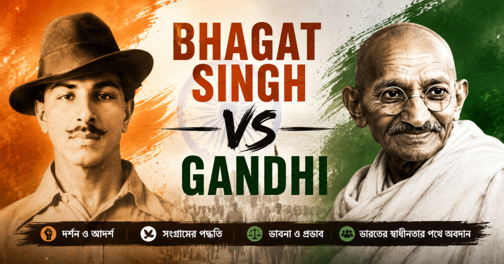 Bhagat Singh vs Gandhi featured image comparing revolutionary nationalism and Gandhian non-violence in Indian freedom struggle