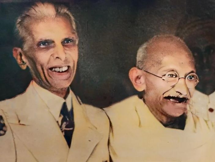 Mahatma Gandhi with associate historical image related to Indian independence movement