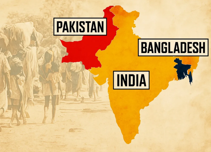 ভারত পাকিস্তান বাংলাদেশ মানচিত্র - দেশভাগ ১৯৪৭ Partition of India map India Pakistan Bangladesh