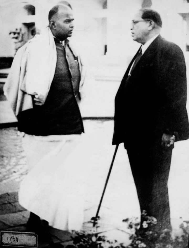 Dr Syama Prasad Mookerjee with Dr B R Ambedkar historical meeting image