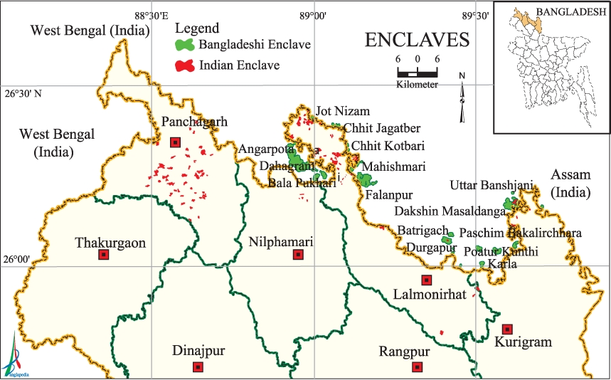 India Bangladesh enclave map showing chitmahal locations in Cooch Behar and Rangpur border