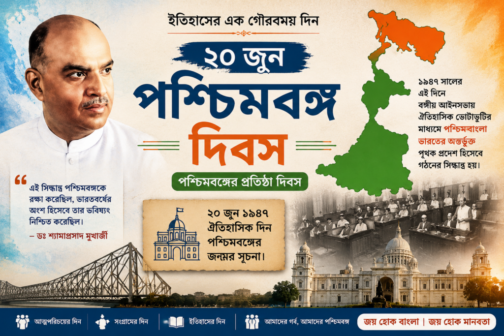 পশ্চিমবঙ্গ দিবস ২০ জুন: পশ্চিমবঙ্গের প্রতিষ্ঠা দিবস ও ১৯৪৭ সালের ঐতিহাসিক ভোটাভুটি
